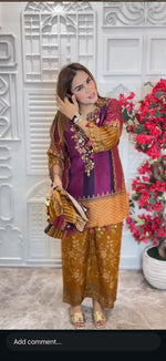 Premium dola silk viral suit set in purple paired with plazzo set