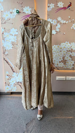 Designer back premium brocade Anarkali suit set in beige