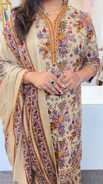 Pure cotton Kalamkari plazzo suit set in beige