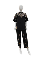 Beautiful embroidered cotton co ord in black