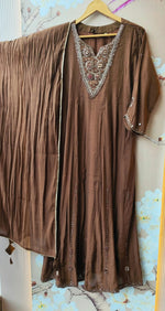 Pretty mulchanderi real mirror suit set in brown