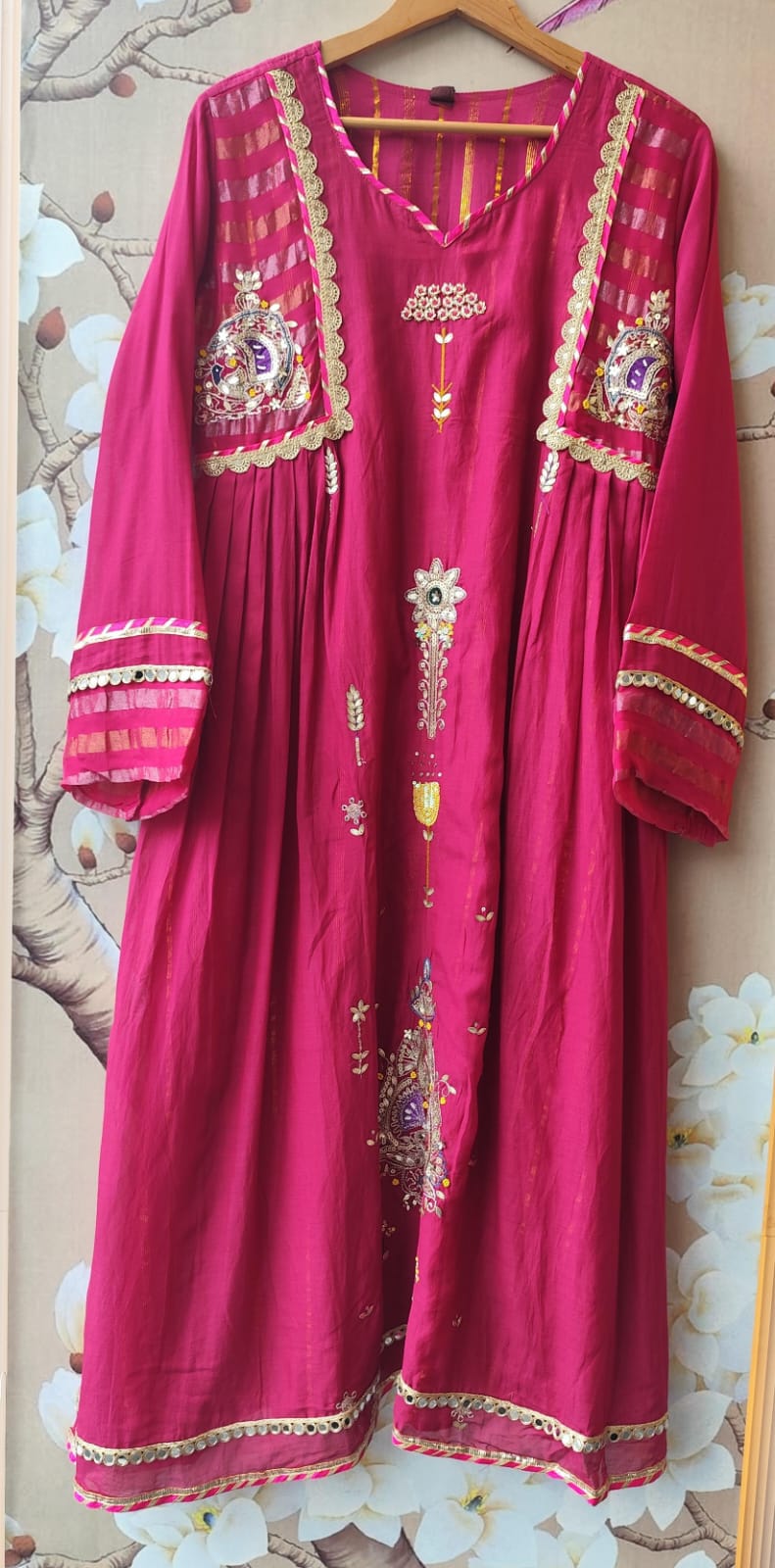Super wow double layer Mul chanderi suit set in Rani pink