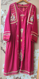 Super wow double layer Mul chanderi suit set in Rani pink
