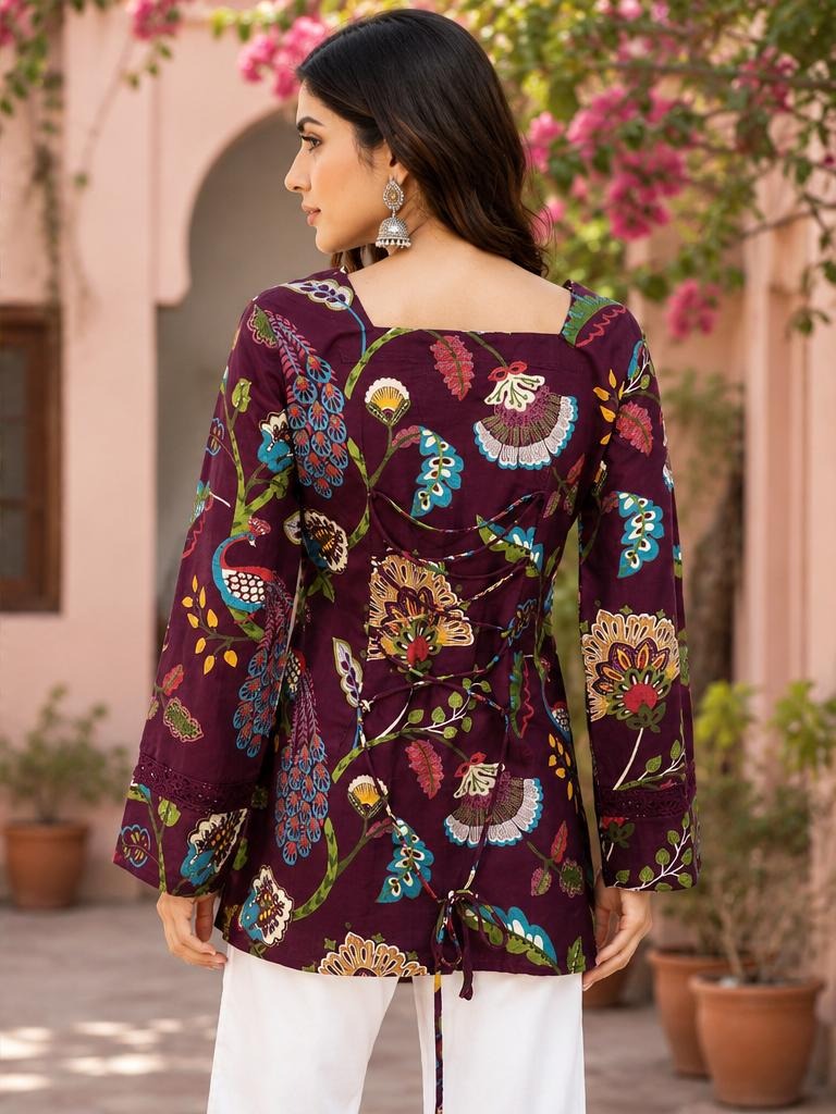 Pretty cotton designer back top in wine