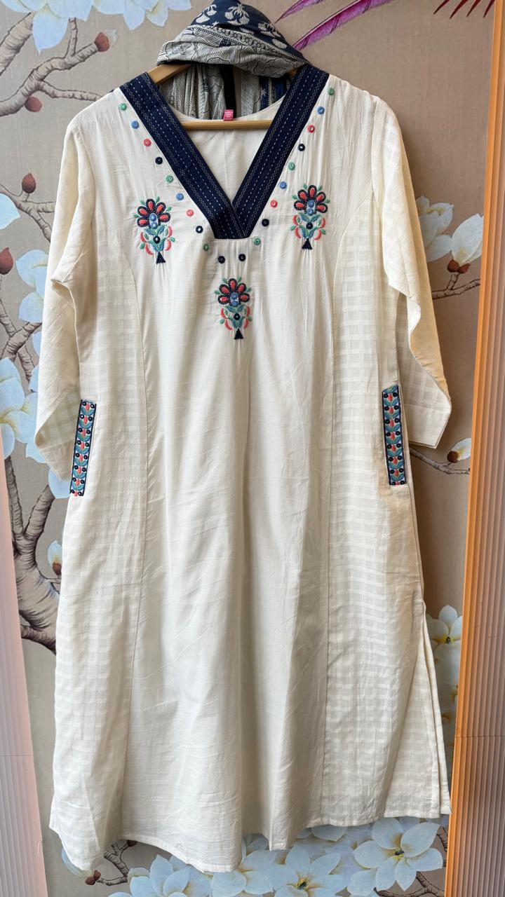 Premium Dobby cotton with highlighted pocket and embroidery lining suit set