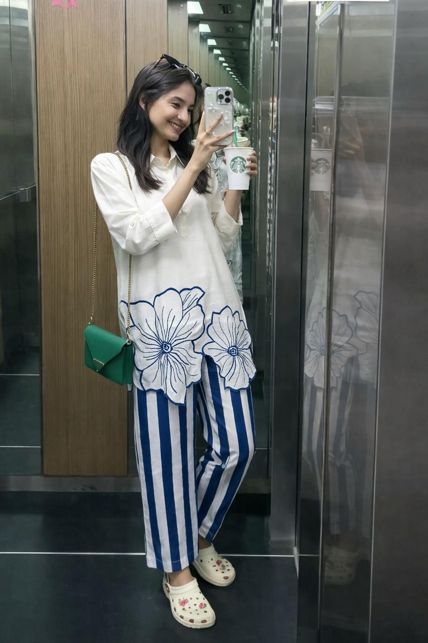 Super smart cotton applique stripes co ord set