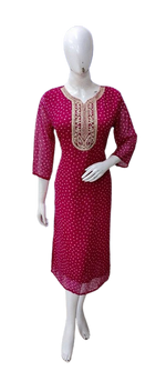 Pretty georgette Zari embroidered lining kurta in pink ( comfort fit)