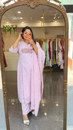 Premium sily cotton embroidered lining full suit set in powder pink