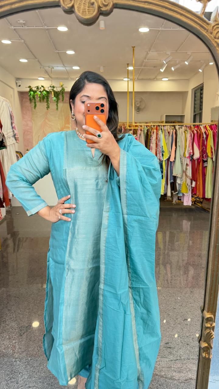 Chanderi suit with tissue panel both front n back