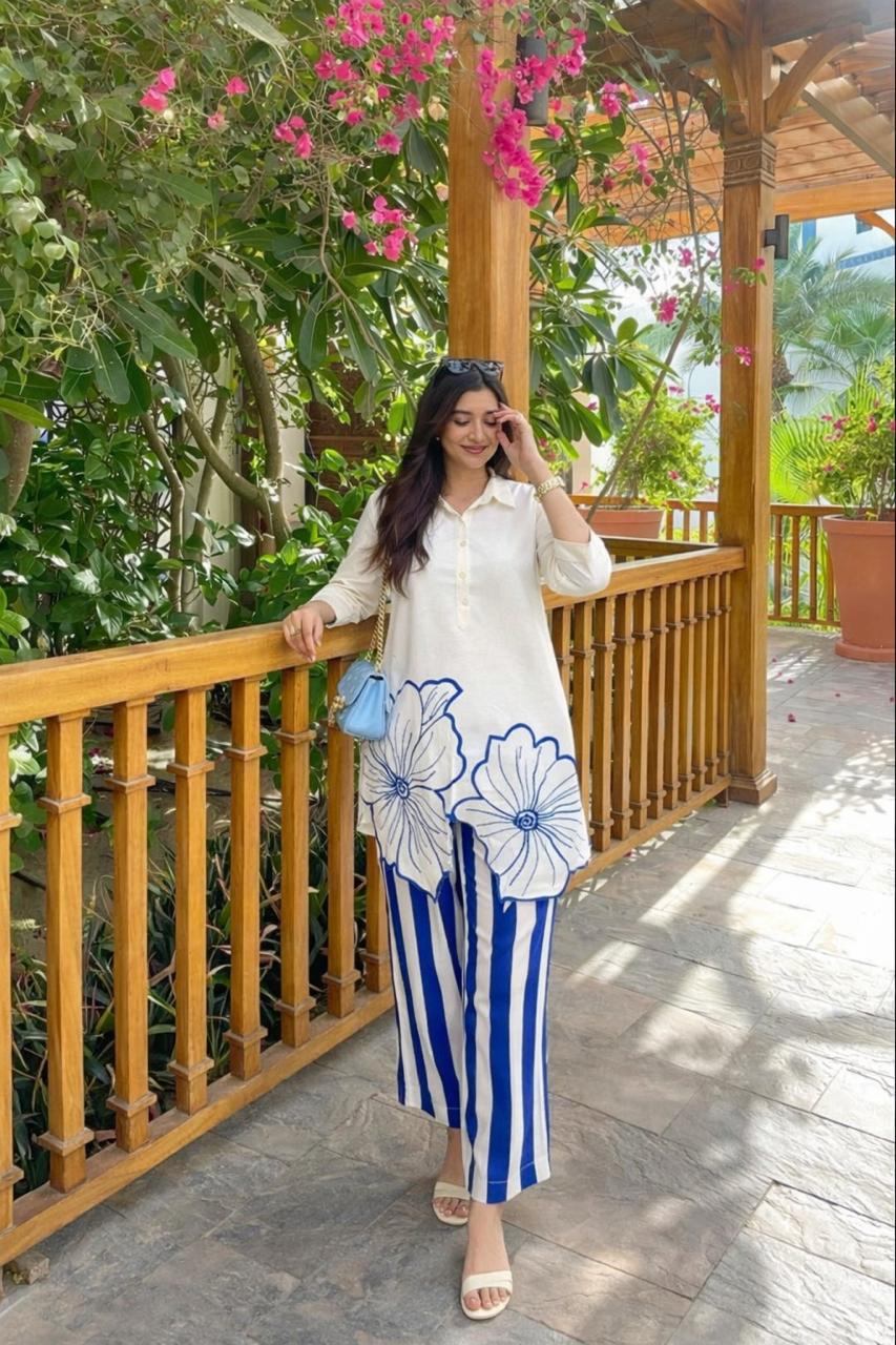 Super smart cotton applique stripes co ord set