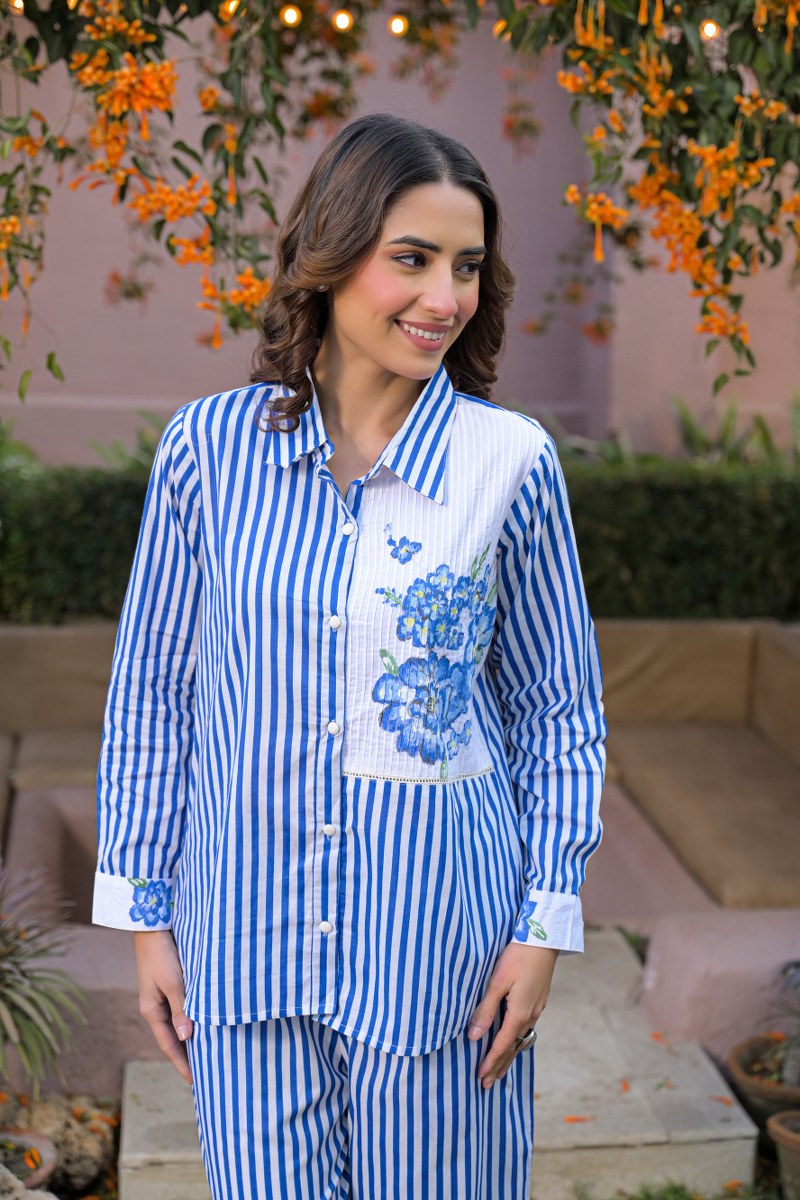 Super se bhi smart digital printed co ord set in blue