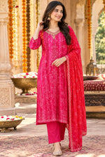 Premium chinon handwork suit set in red n pink