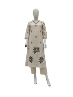 V neck embroidery cotton kurta pant in white