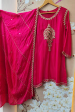 Premium chinon beautiful handwork all over in Rani pink
