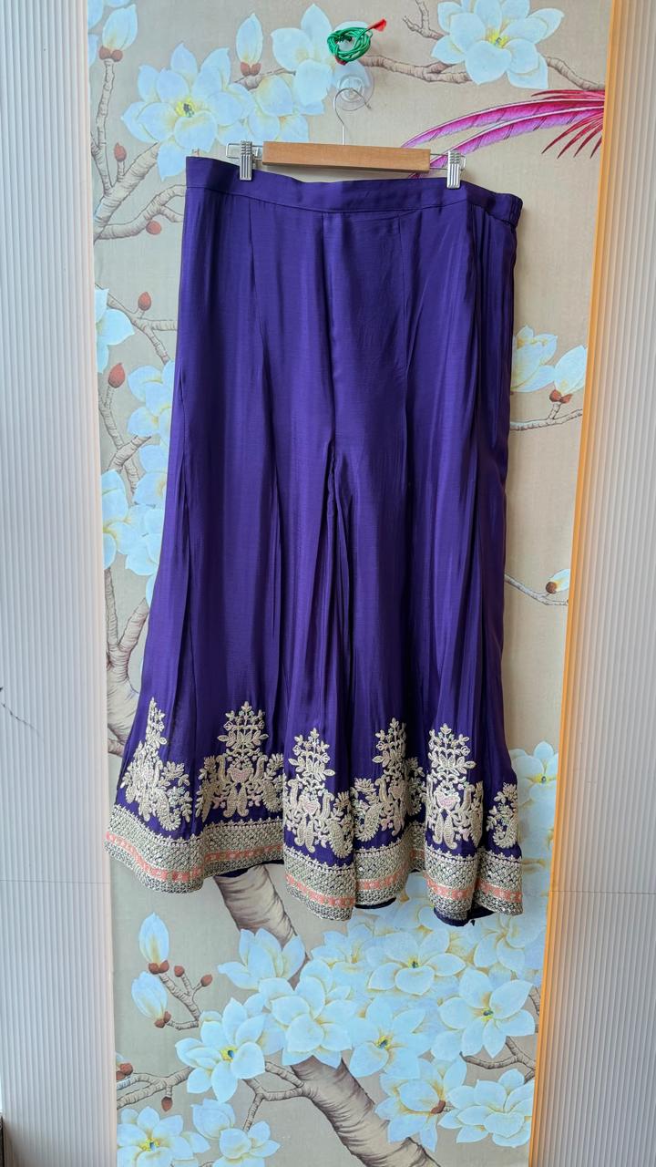 Pure chinon plazzo set with heavy handwork in purple colour