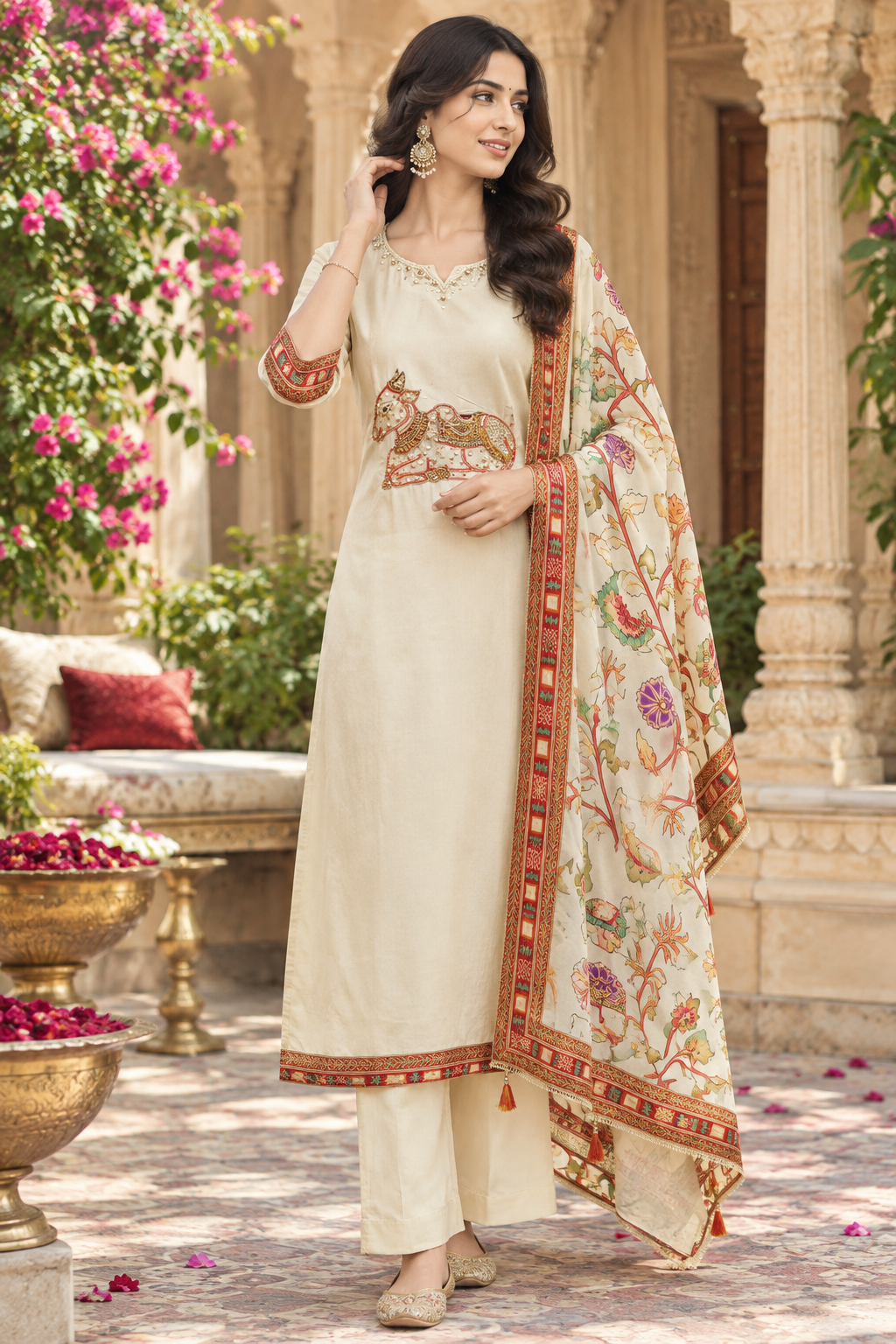 Russian silk with pretty handwork and designer back suit set (slim fit )