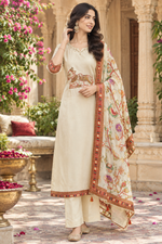Russian silk with pretty handwork and designer back suit set (slim fit )