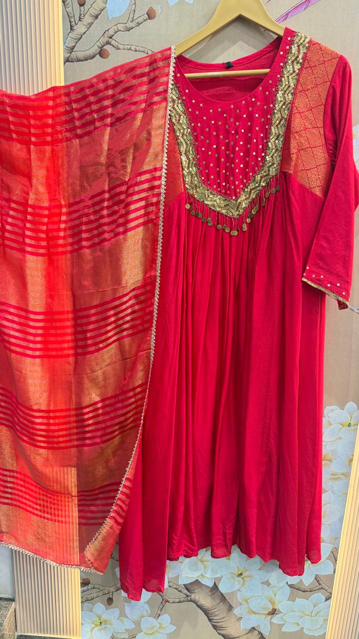 Rani pink with brocade detailing full suit set