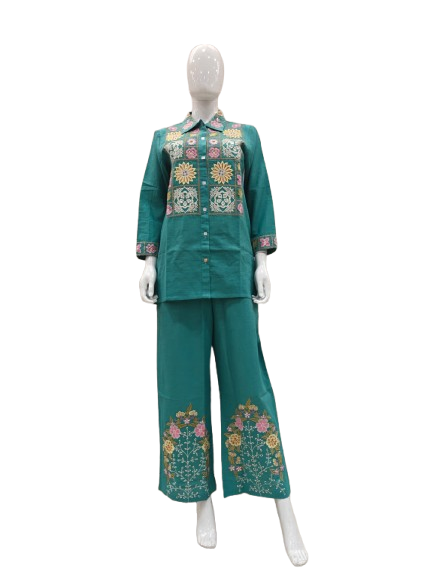 Smart embroidered cotton co ord