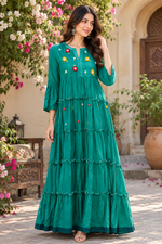 Handloom cotton embroidered blue one piece