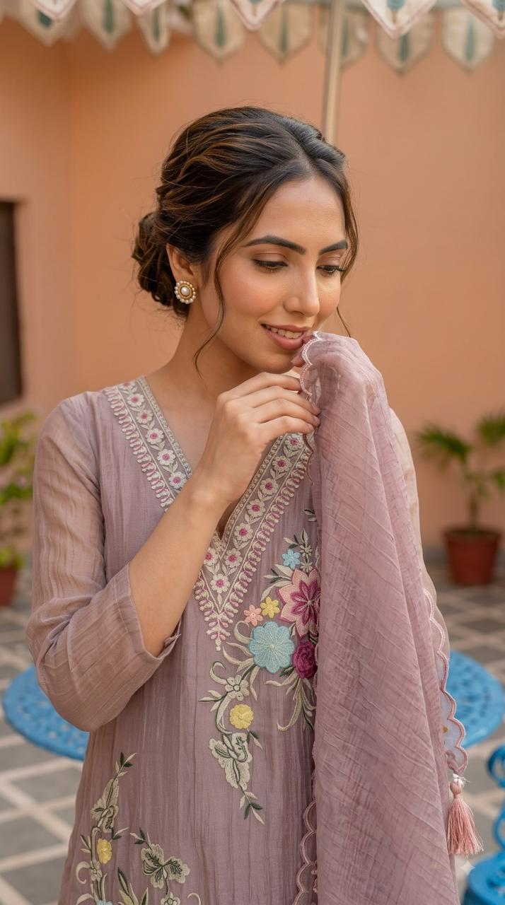 Pretty tissue applique work suit set