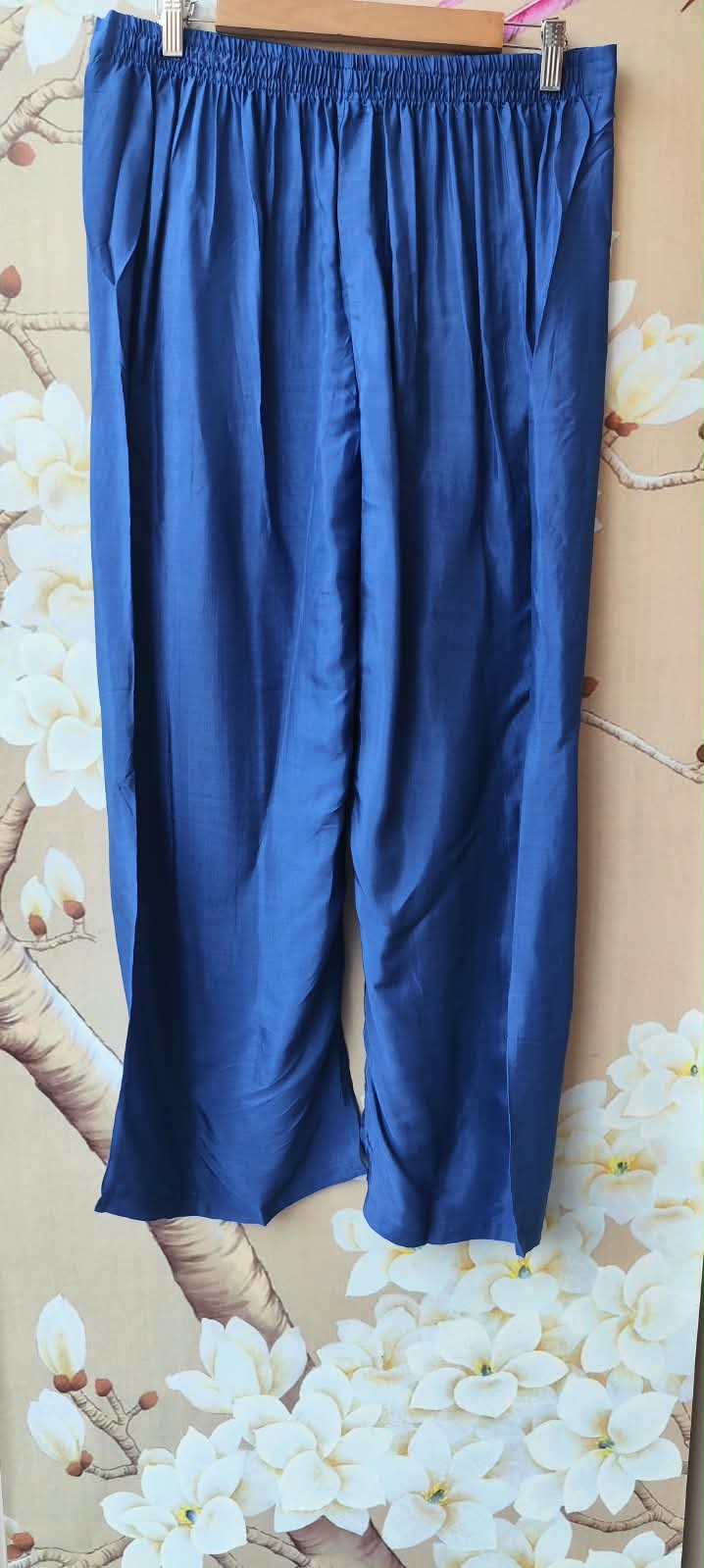 Real mirror crepe silk designer royal blue suit set
