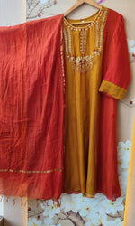 Pure Banarasi Mul chanderi suit set in orange