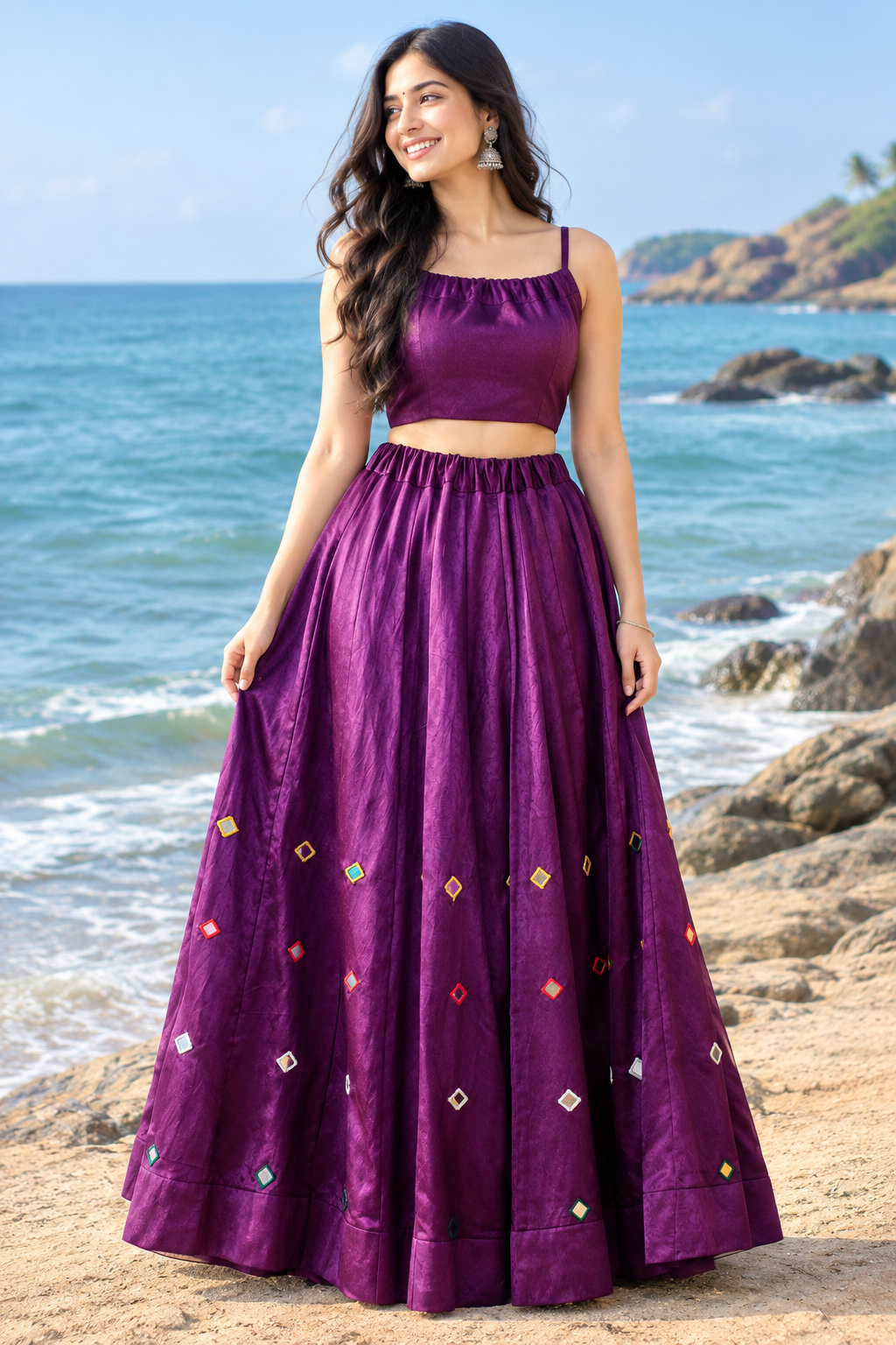 Pretty gaji silk real mirror skirt in purple