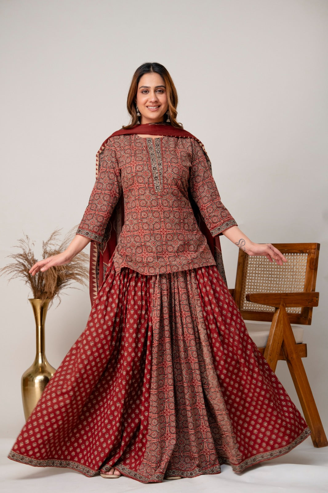 Pure cotton ajrakh skirt set