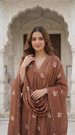 Brown Mul chanderi full suit set in brown