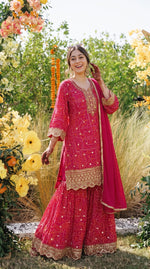 Super pretty premium georgette bandhani sharara suit set