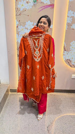 Super Royal Kundan necklace full suit in farshi salwar in orange