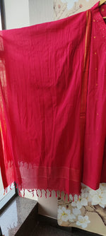 Premium handloom cotton zari weaved suit in pink
