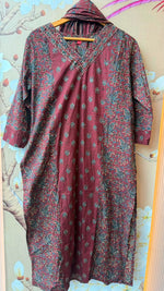 Pretty wine Kalamkari full suit