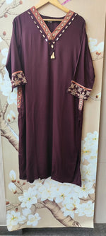 Premium gaji silk suit set paired with Kalamkari dupatta in wine