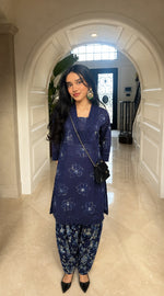 Pretty cotton indigo blue farshi salwar set with lace detailing