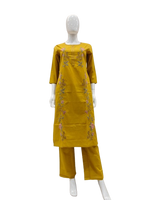 Embroidered cotton kurta pant in yellow