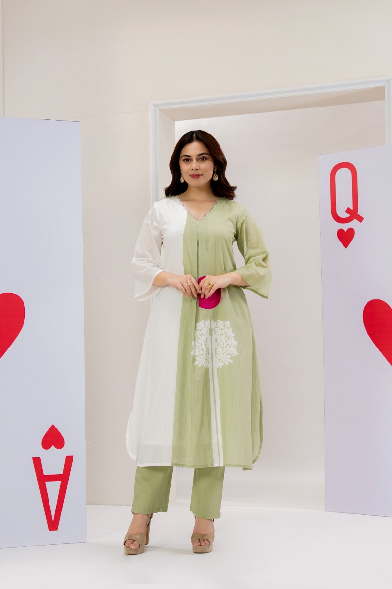 Designer premium cotton lining kurta pant in green