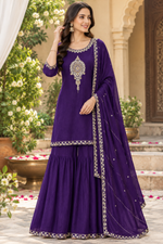 Premium chinon beautiful handwork all over in purple