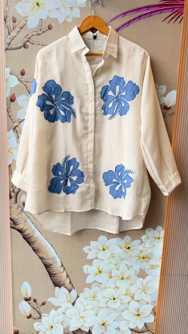 Applique work linen co ord with inner