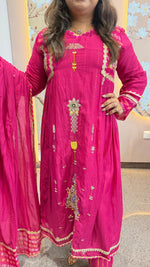 Premium lurix double layerchanderi suit set in Rani pink