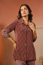 Pure crepe ajrakh co ord set in red