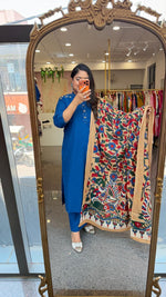 Premium pure cotton suit set paired with kalamkari dupatta