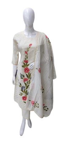 Brush painted textured cotton full suit