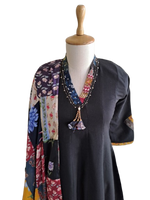 Appliqué work full suit set in black