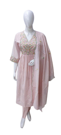 Beautiful Mul Chanderi embroidered suit set in pink