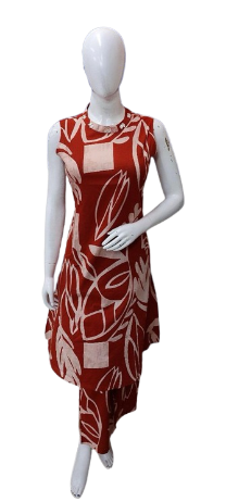 Digital printed sleeveless cord set in orange