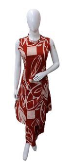 Digital printed sleeveless cord set in orange