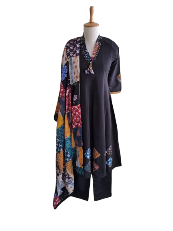 Appliqué work full suit set in black