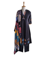 Appliqué work full suit set in black